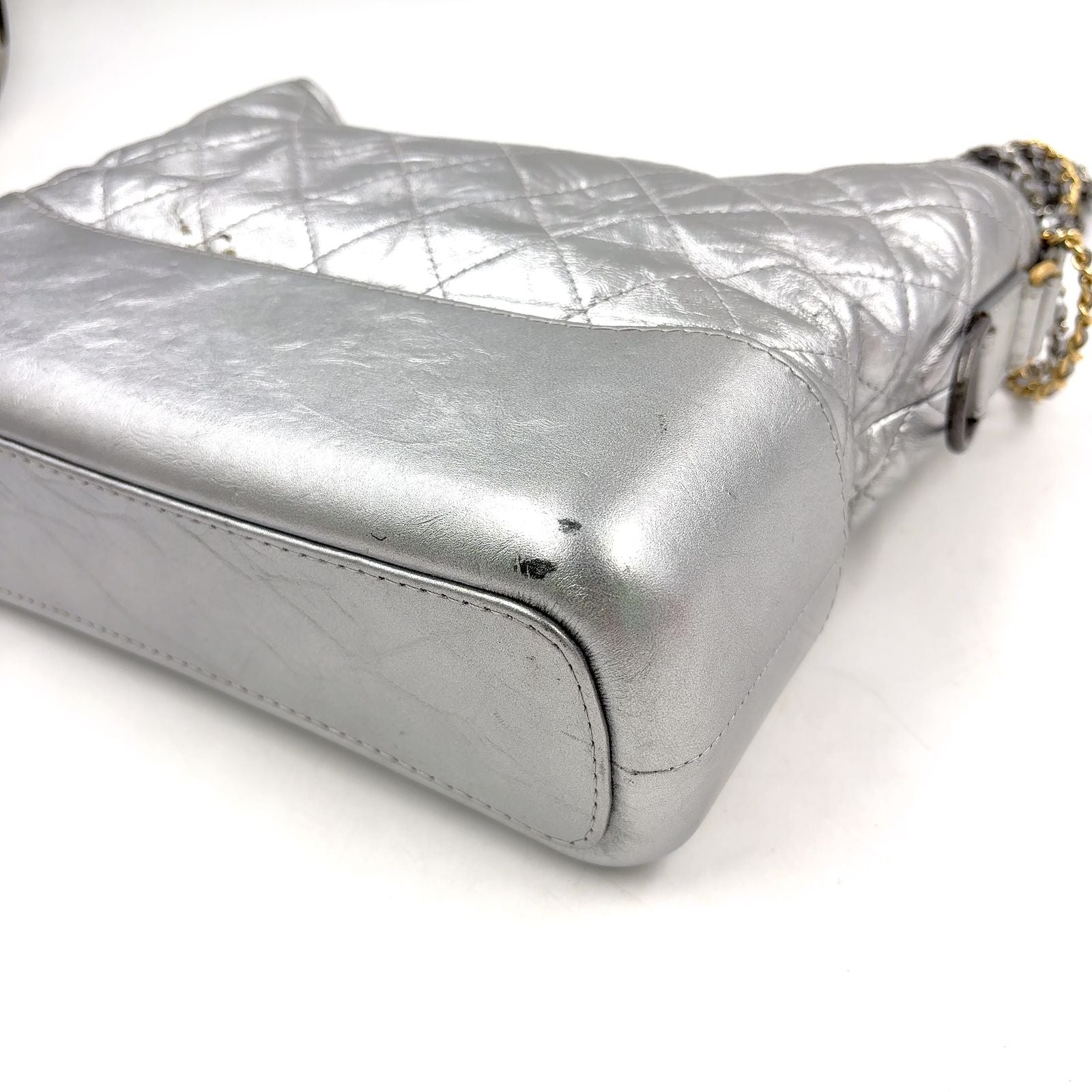 Chanel Gabrielle Calfskin Silver Chain Shoulder Bag Gold — view 8
