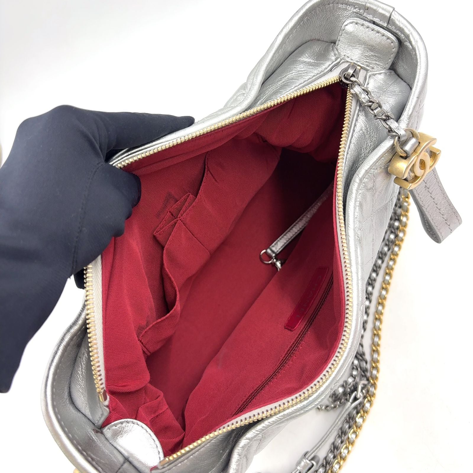 Chanel Gabrielle Calfskin Silver Chain Shoulder Bag Gold — view 3