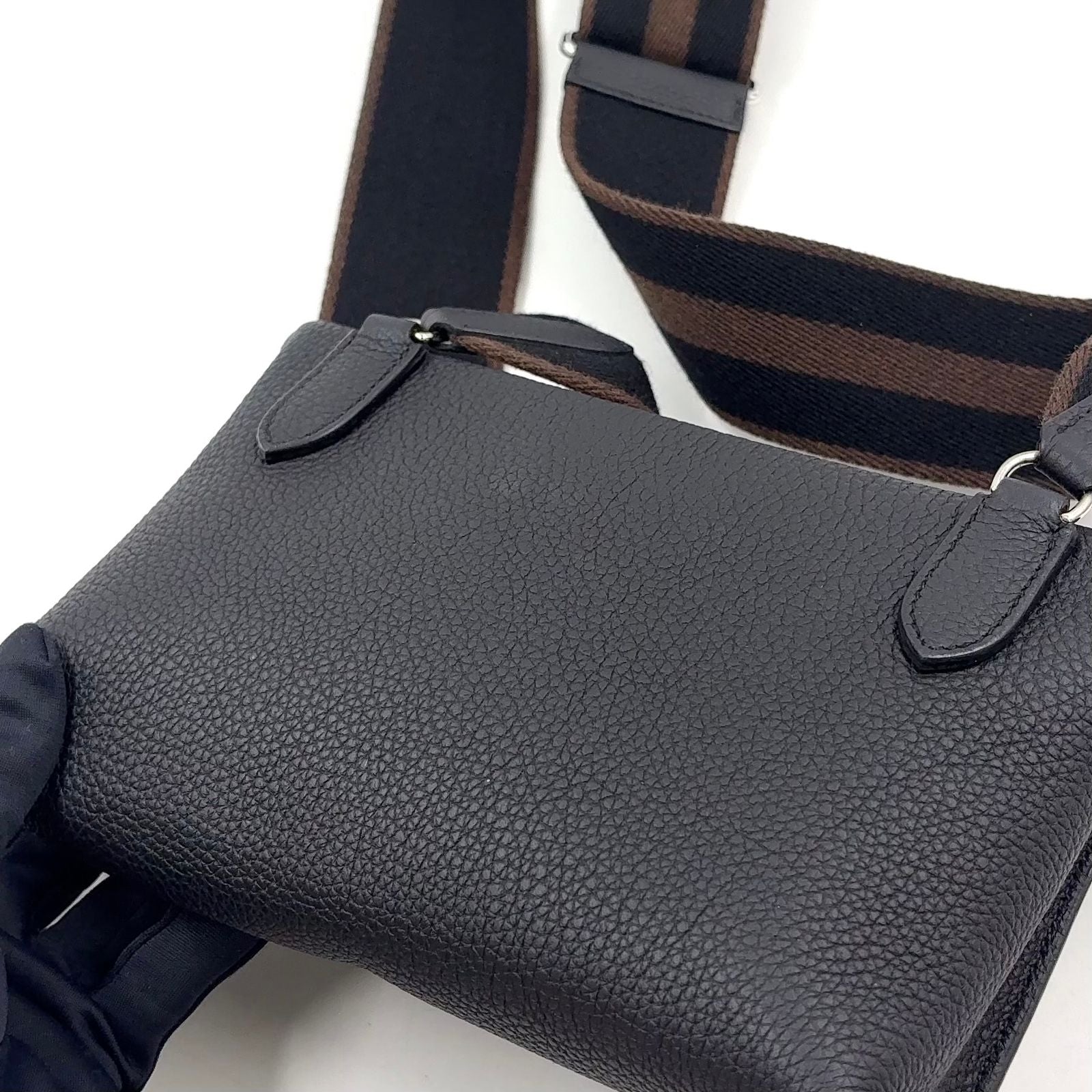 Hermes Vide Poche Veau Togo Brown Black Shoulder Bag Silver — view 7