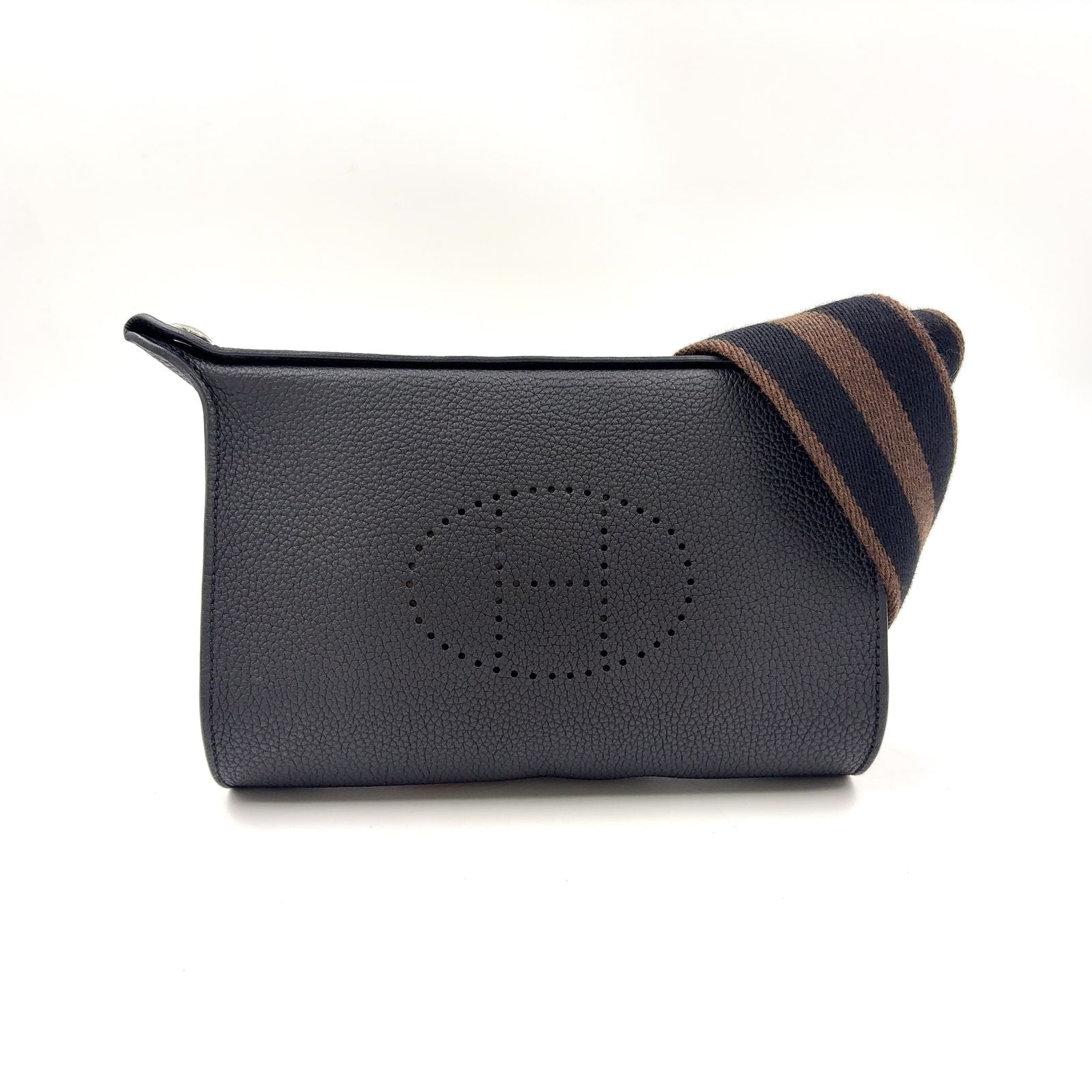 Hermes Vide Poche Veau Togo Brown Black Shoulder Bag Silver