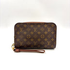 Louis Vuitton Orsay Monogram Leather Brown Light Clutch Gold