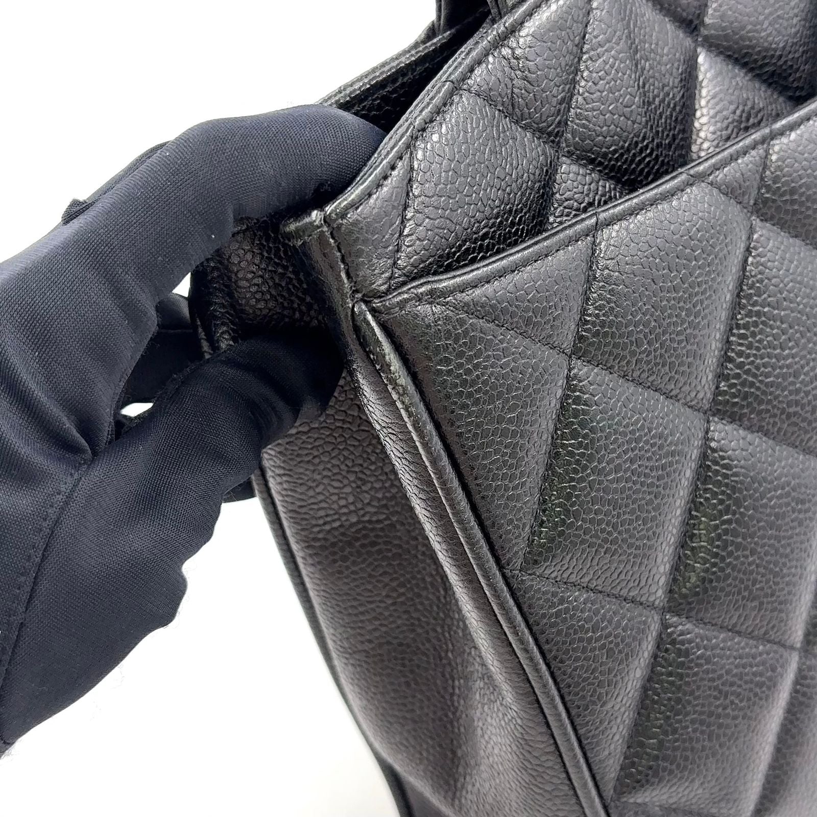 Chanel Quilted Turnlock Caviar Leather Black Tote Bag Gold — view 8