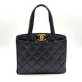 Chanel Quilted Turnlock Caviar Leather Black Tote Bag Gold