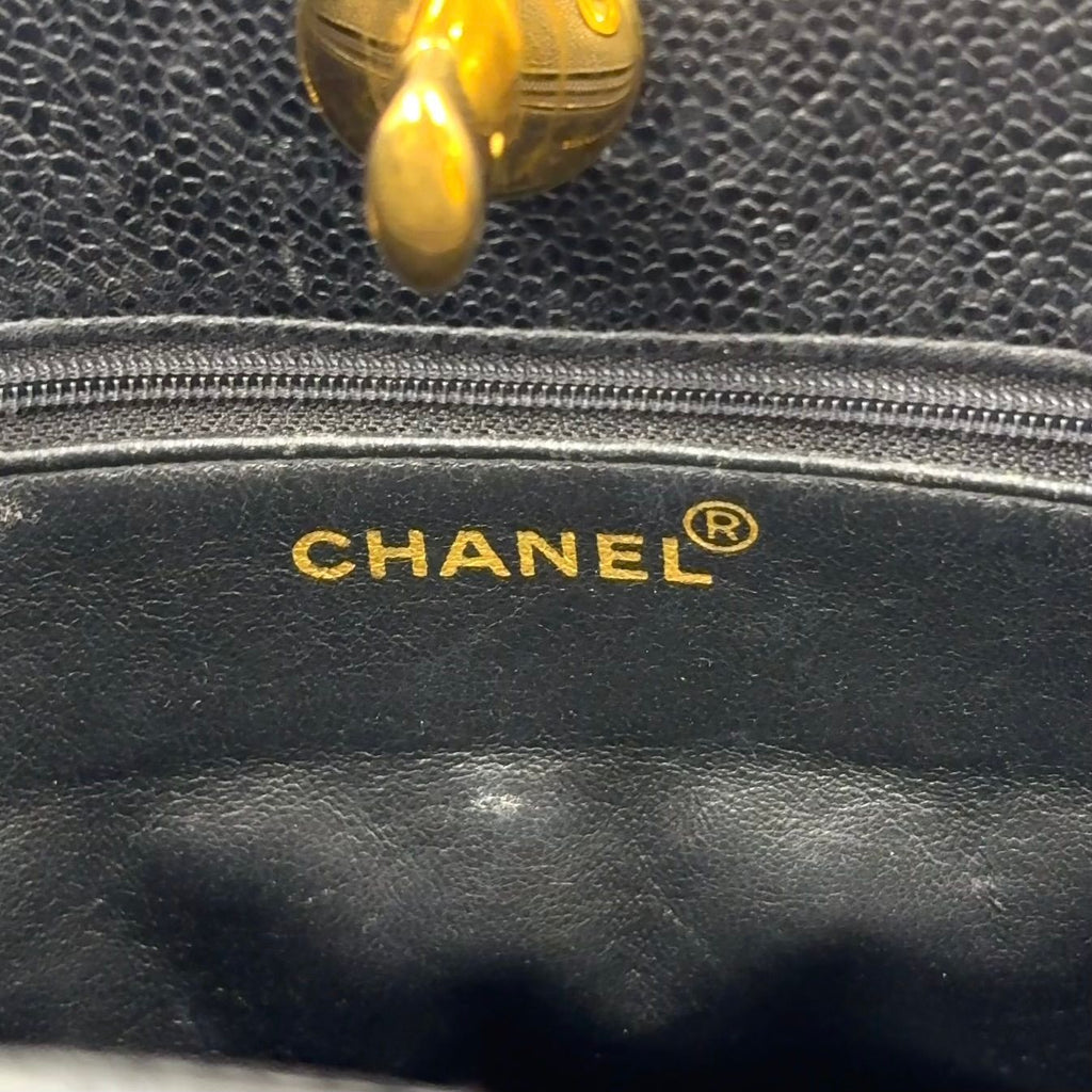 Chanel Quilted Turnlock Caviar Leather Black Tote Bag Gold — view 4