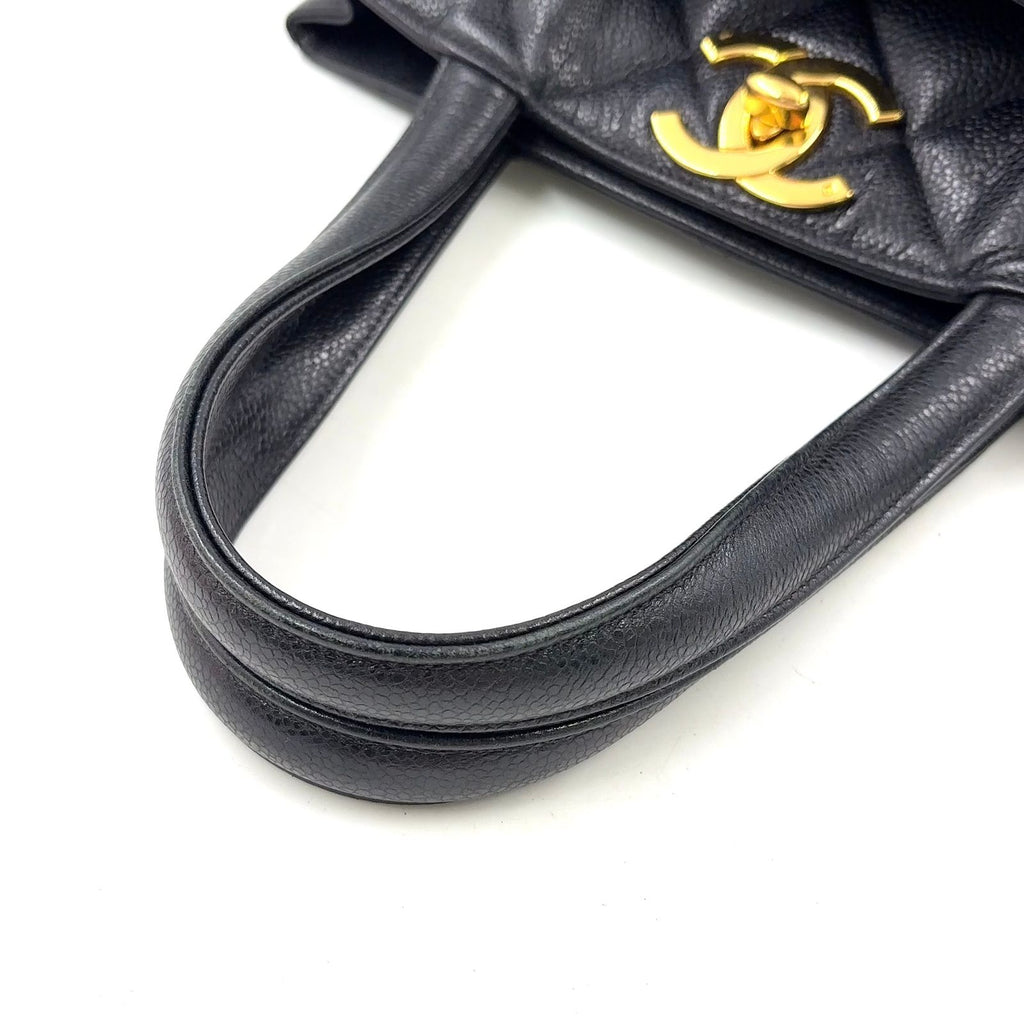 Chanel Quilted Turnlock Caviar Leather Black Tote Bag Gold — view 5