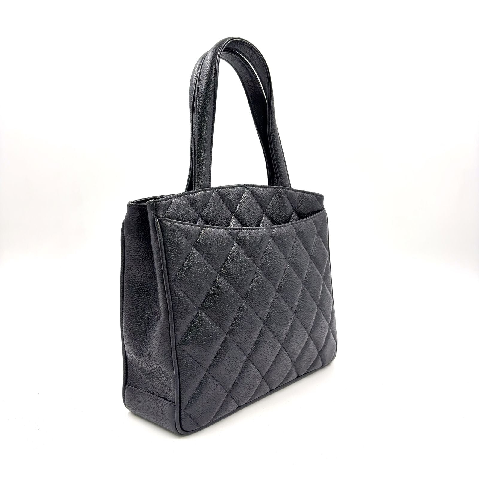 Chanel Quilted Turnlock Caviar Leather Black Tote Bag Gold — view 2