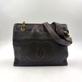 Chanel CC Logo Chain Lambskin Dark Brown Tote Bag Gold