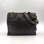 Chanel CC Logo Chain Lambskin Dark Brown Tote Bag Gold