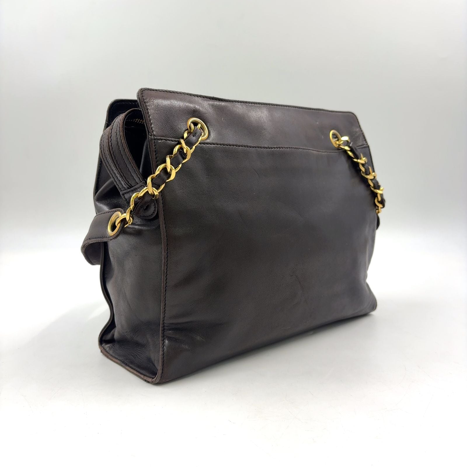 Chanel CC Logo Chain Lambskin Dark Brown Tote Bag Gold — view 2