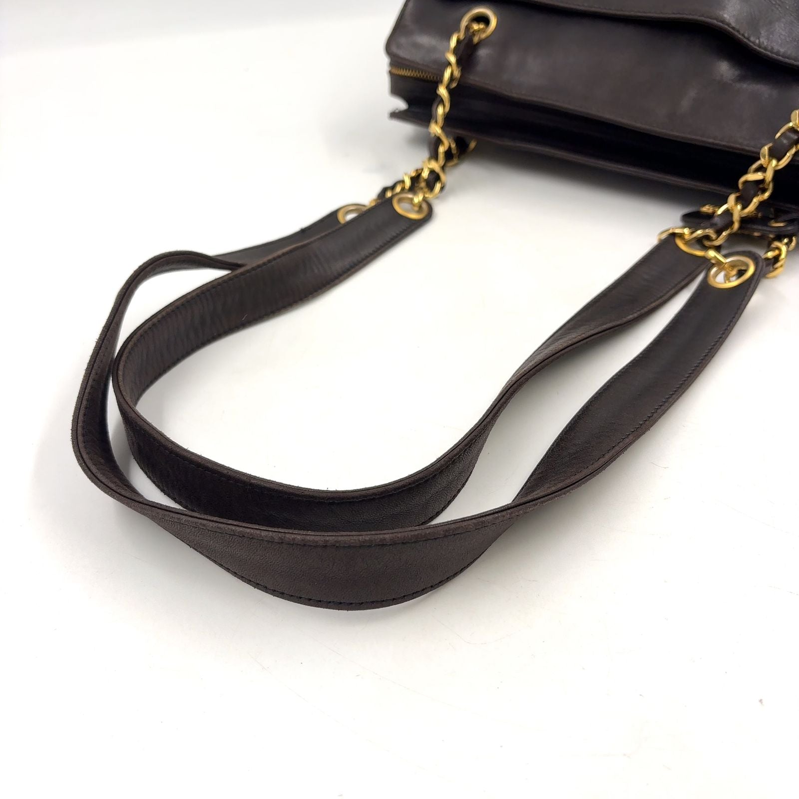 Chanel CC Logo Chain Lambskin Dark Brown Tote Bag Gold — view 5