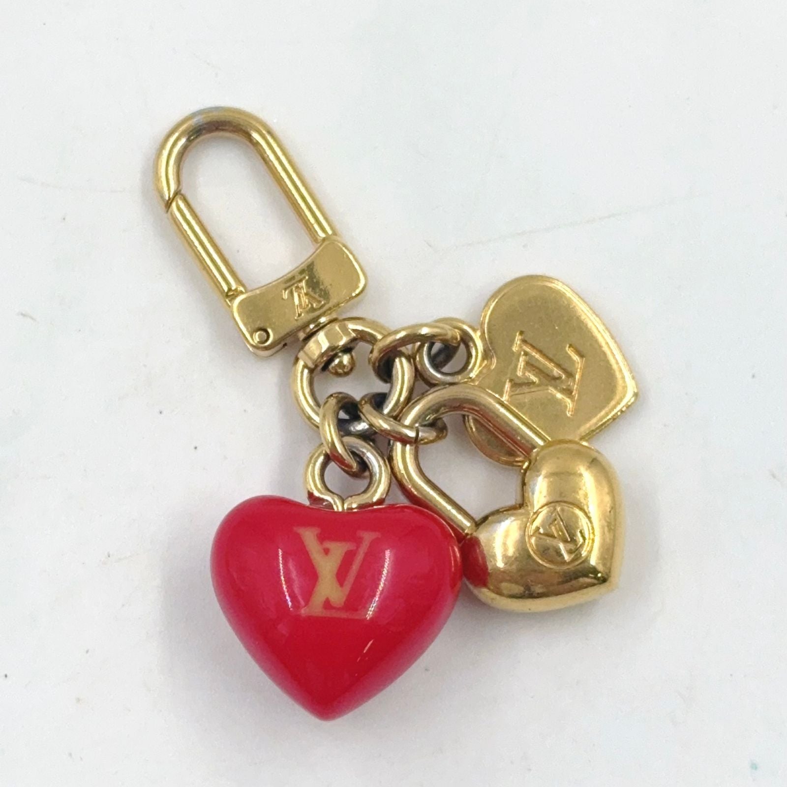 Louis Vuitton LV Heart Gold Plated Red Micro Charm Keychain