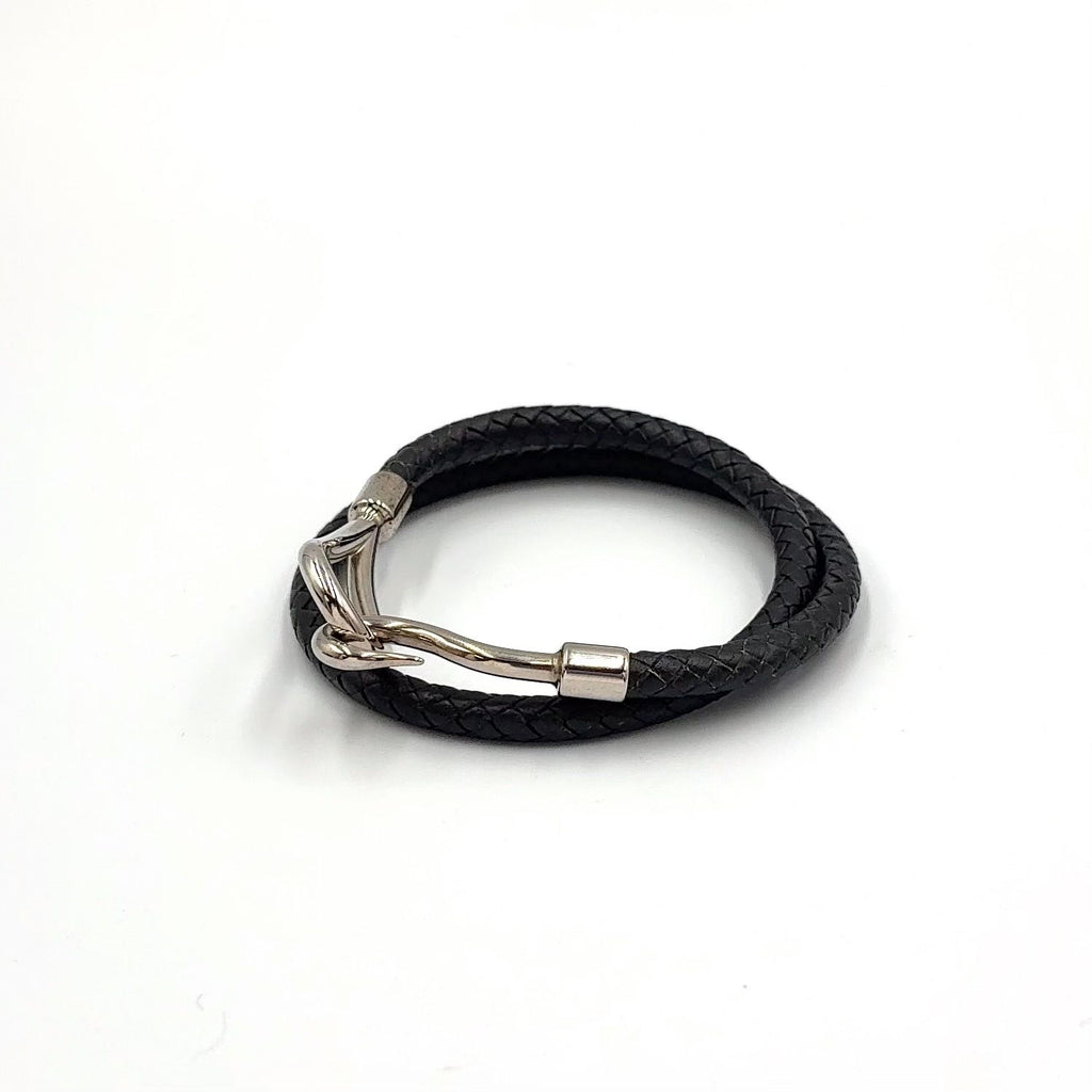 Hermes Jumbo Bracelet Leather Black Bangle Silver — view 2
