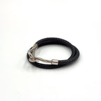 Hermes Jumbo Bracelet Leather Black Bangle Silver — view 2