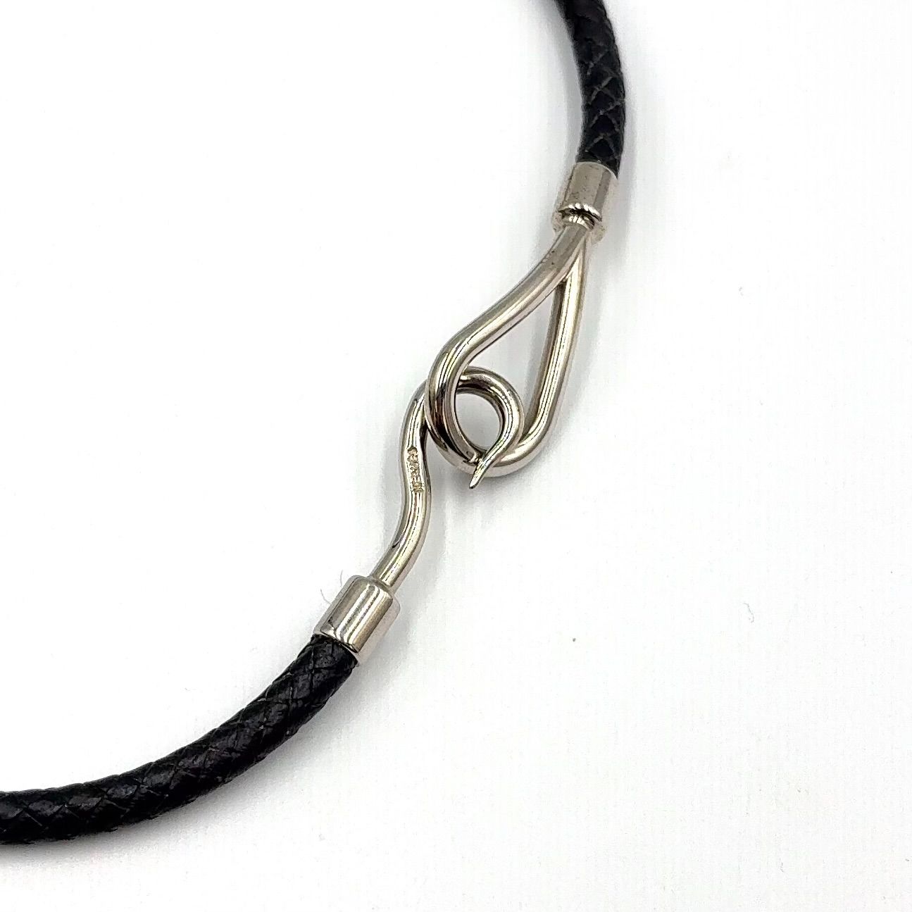 Hermes Jumbo Bracelet Leather Black Bangle Silver — view 5