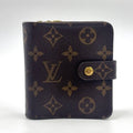 Louis Vuitton Compact Zip Monogram Leather Brown Bifold Wallet Gold