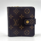 Louis Vuitton Compact Zip Monogram Leather Brown Bifold Wallet Gold