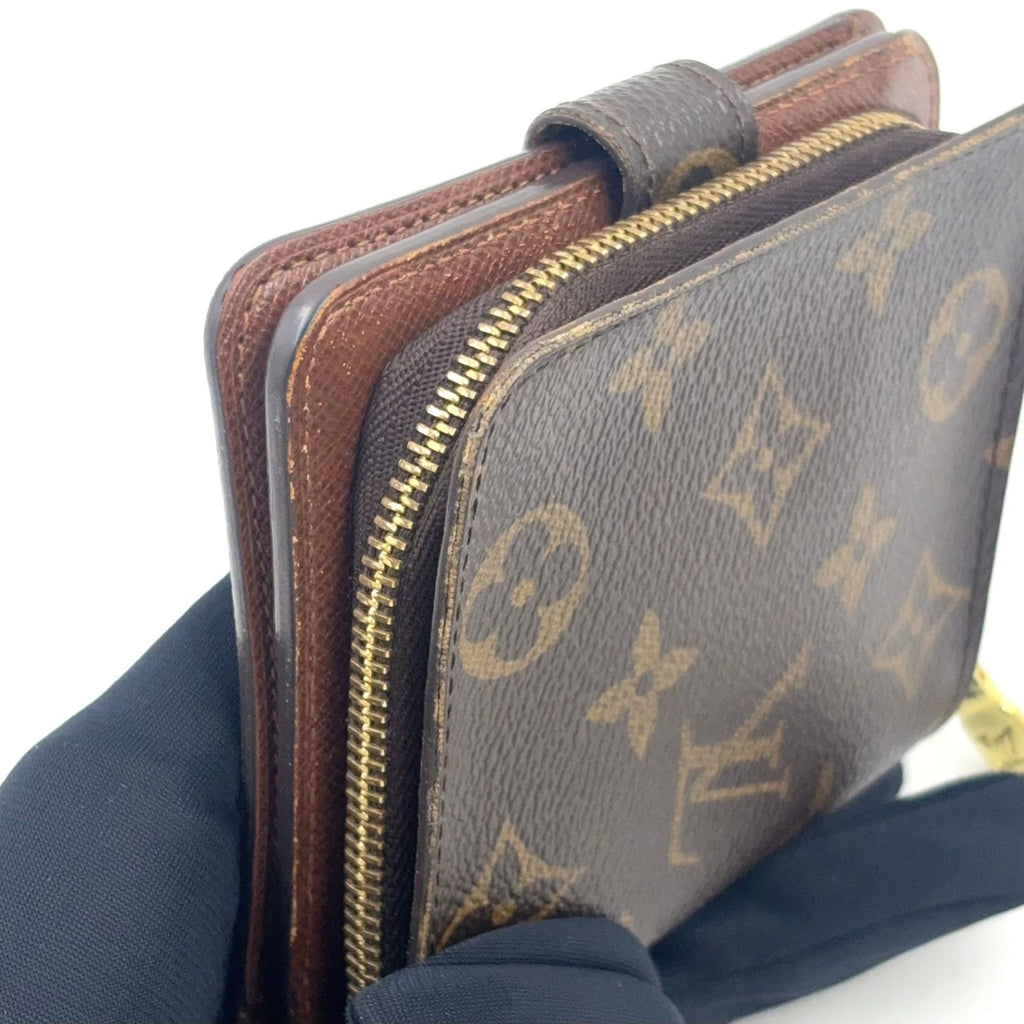 Louis Vuitton Compact Zip Monogram Leather Brown Bifold Wallet Gold — view 7