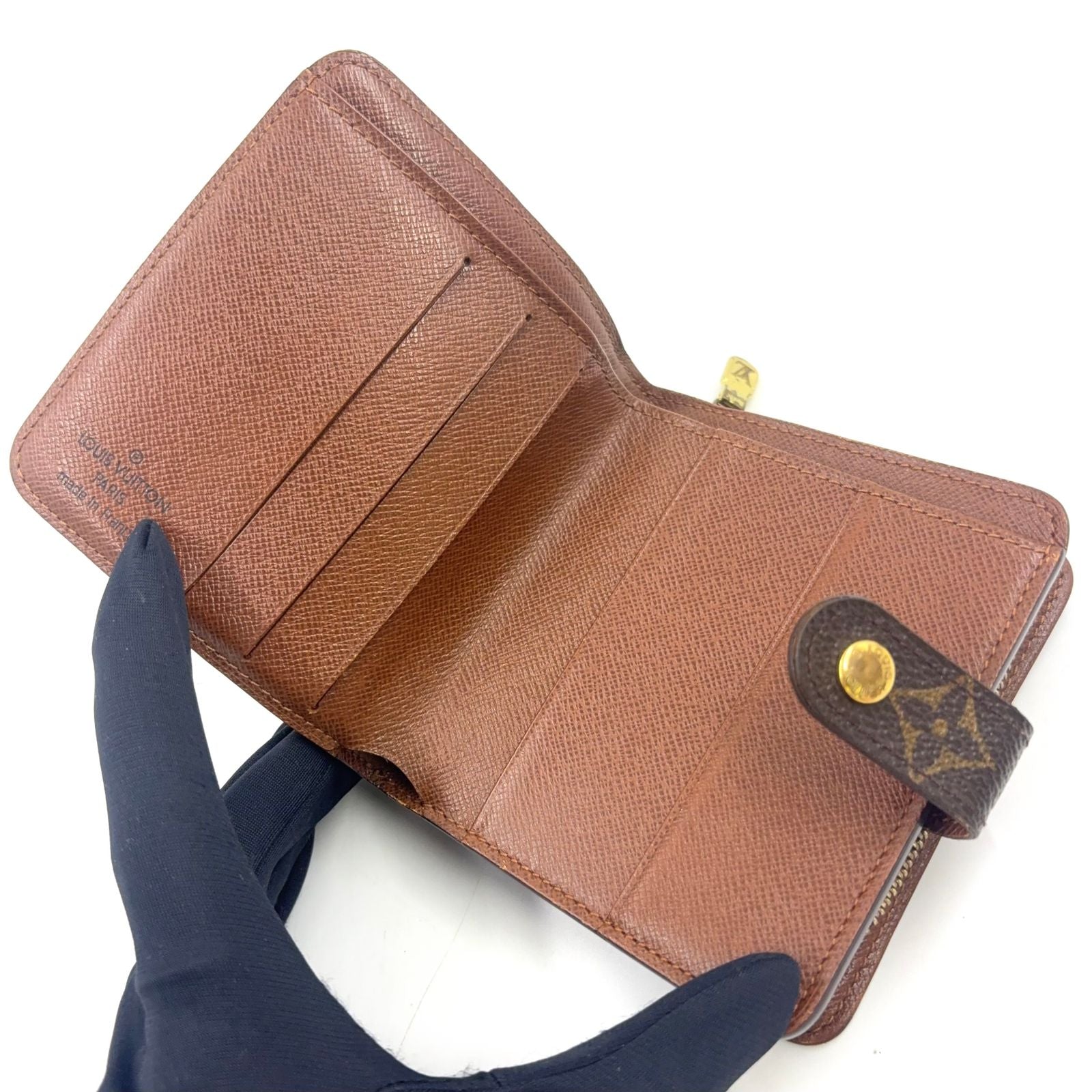 Louis Vuitton Compact Zip Monogram Leather Brown Bifold Wallet Gold — view 3
