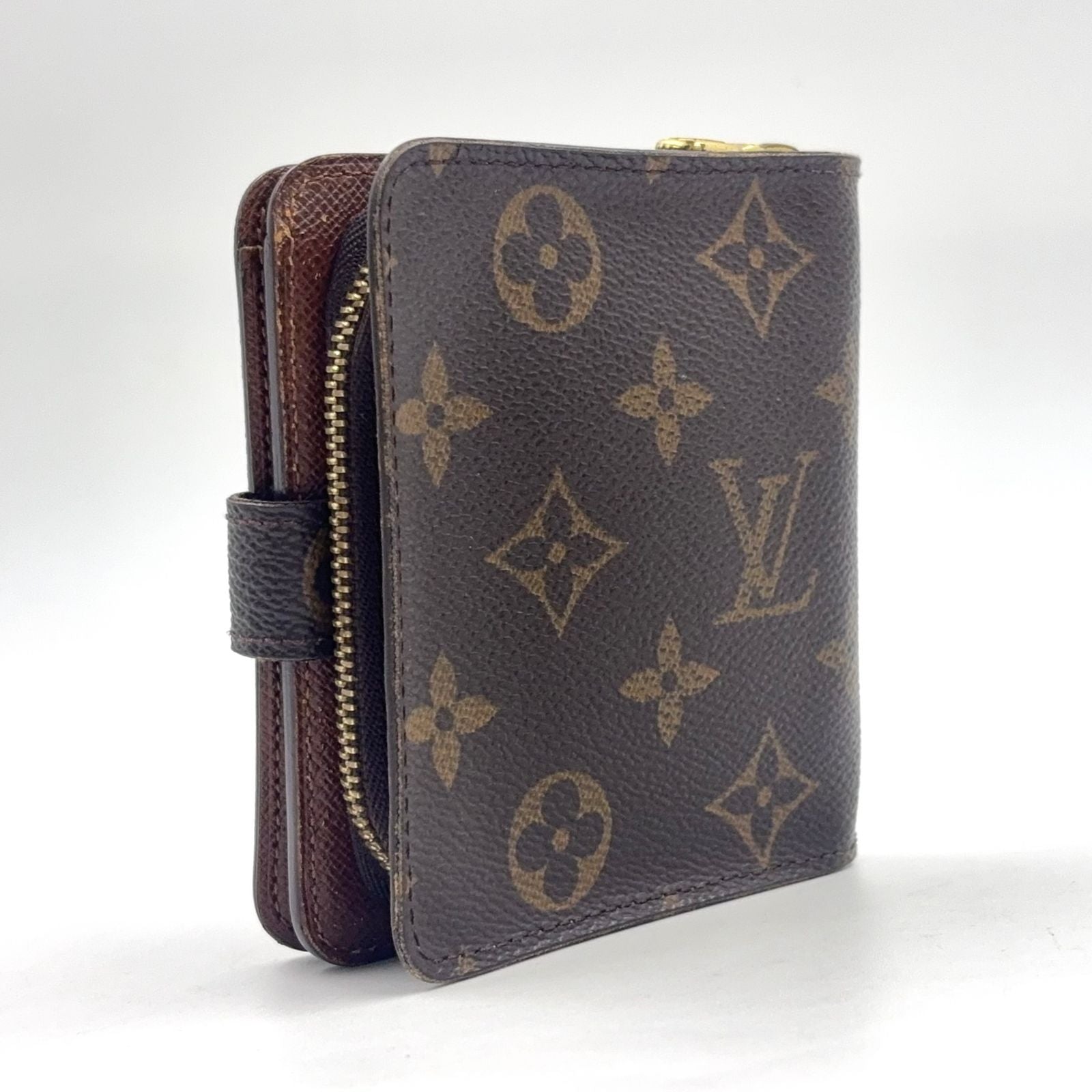 Louis Vuitton Compact Zip Monogram Leather Brown Bifold Wallet Gold — view 2