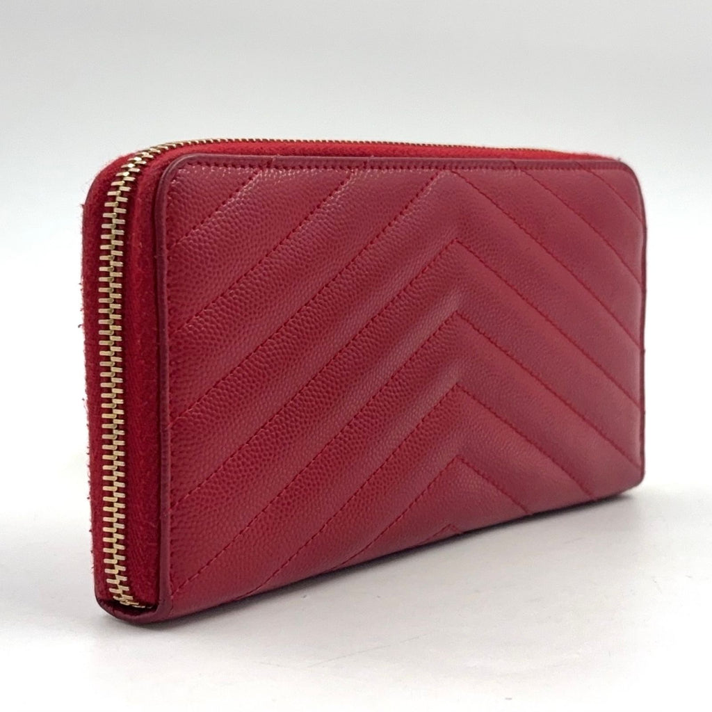 Saint Laurent Paris Monogram Cassandra Leather Red Round Zippy Wallet Gold — view 2