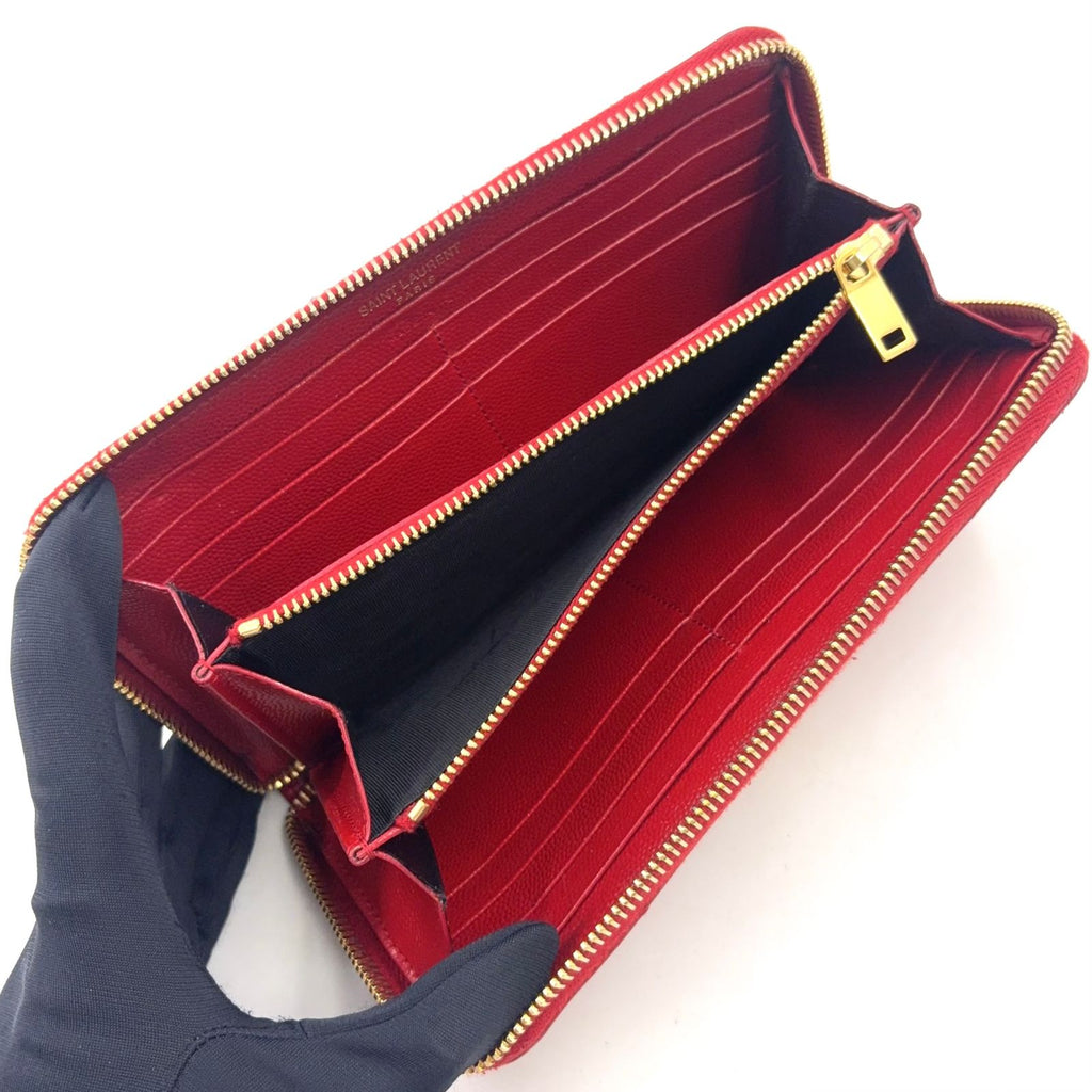 Saint Laurent Paris Monogram Cassandra Leather Red Round Zippy Wallet Gold — view 3