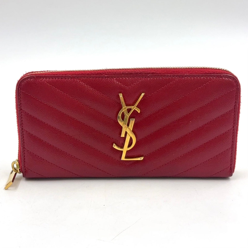 Saint Laurent Paris Monogram Cassandra Leather Red Round Zippy Wallet Gold
