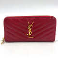 Saint Laurent Paris Monogram Cassandra Leather Red Round Zippy Wallet Gold