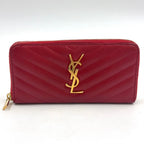 Saint Laurent Paris Monogram Cassandra Leather Red Round Zippy Wallet Gold