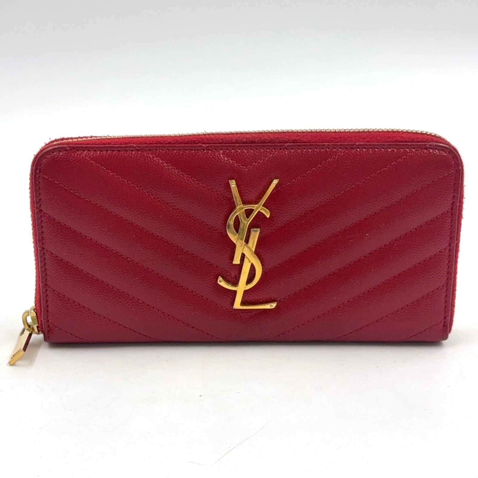 Saint Laurent Paris Monogram Cassandra Leather Red Round Zippy Wallet Gold