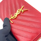 Saint Laurent Paris Monogram Cassandra Leather Red Round Zippy Wallet Gold — view 5