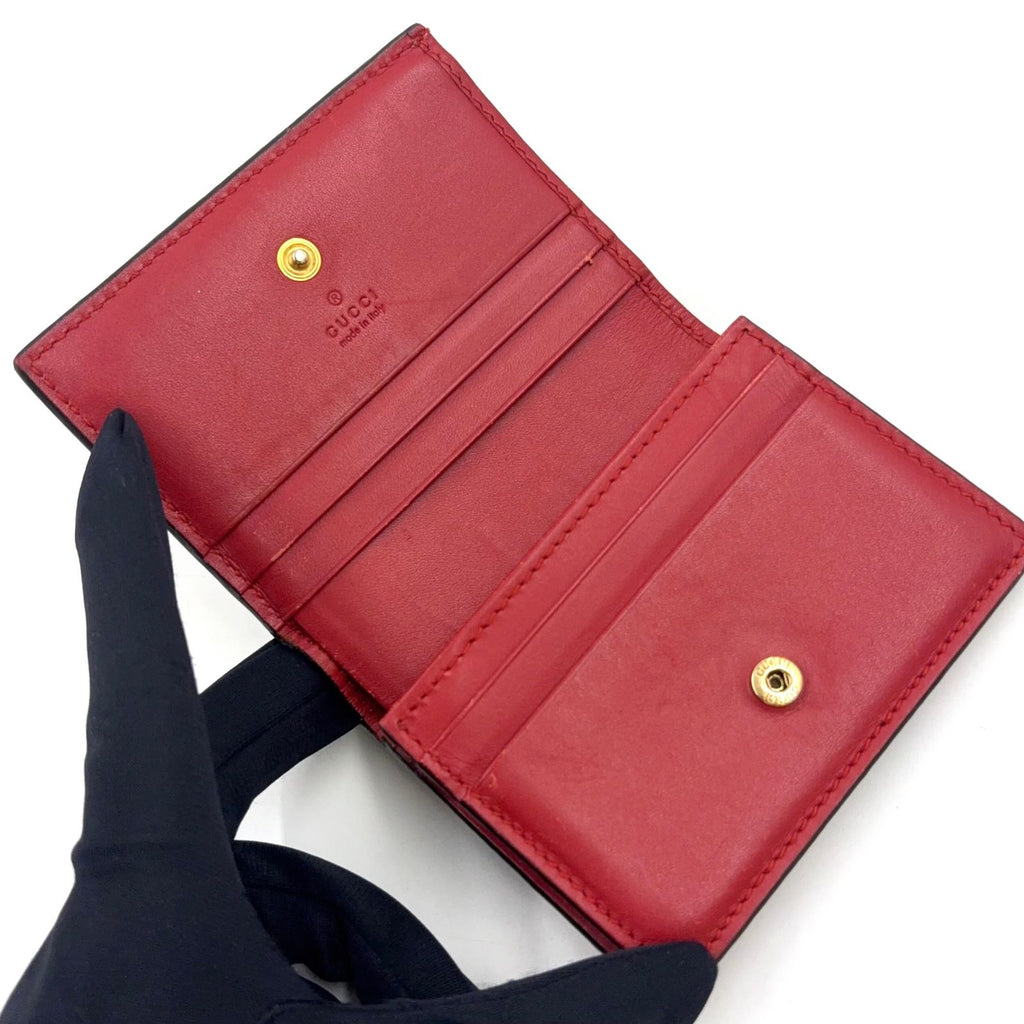 Gucci GG Supreme Compact Wallet Leather Beige Red Bifold Gold — view 3