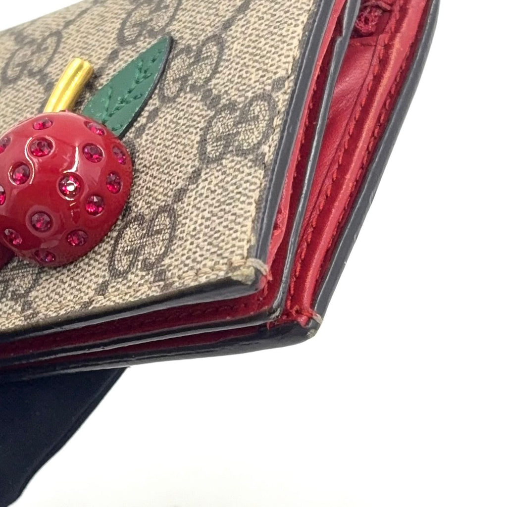 Gucci GG Supreme Compact Wallet Leather Beige Red Bifold Gold — view 7
