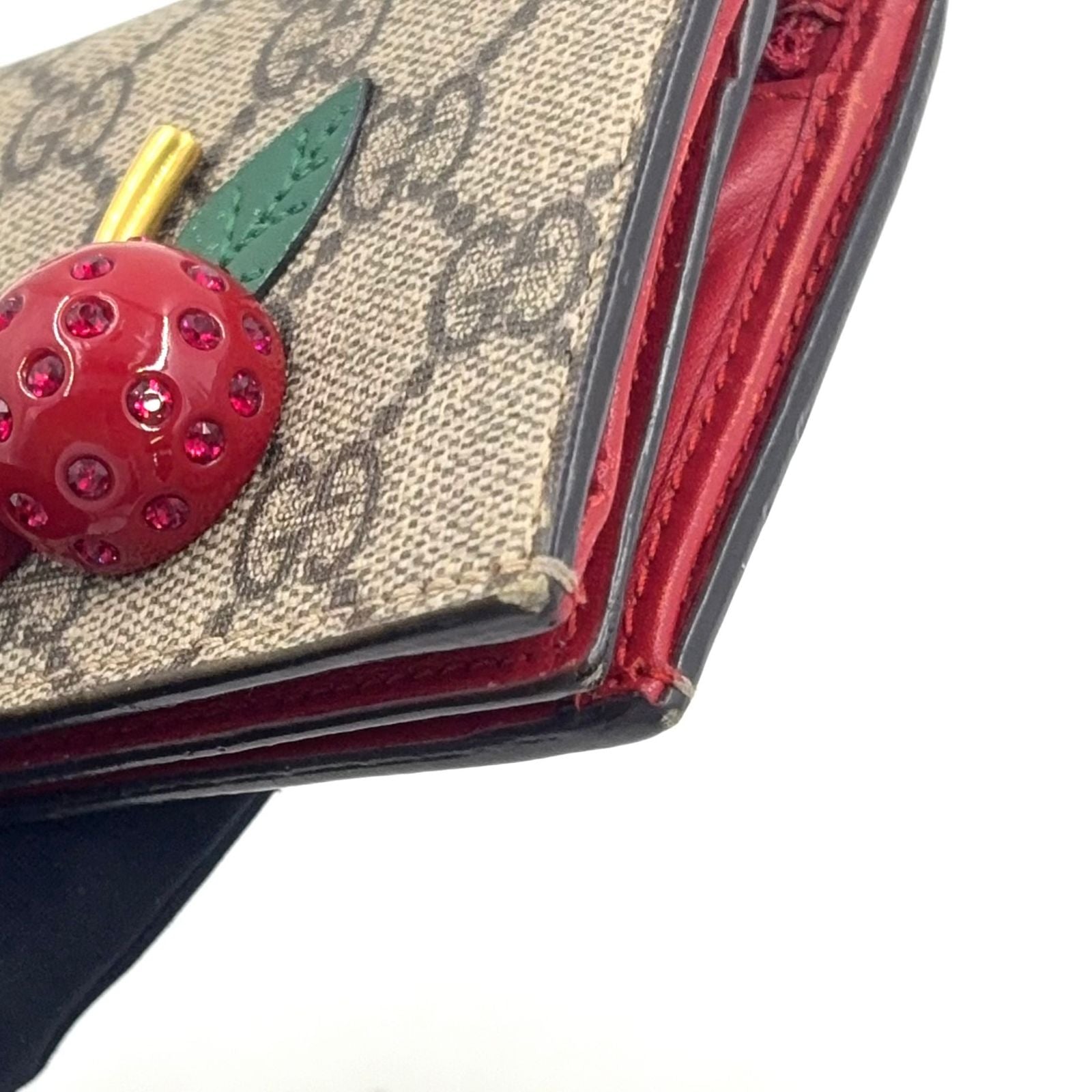Gucci GG Supreme Compact Wallet Leather Beige Red Bifold Gold — view 7