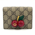 Gucci GG Supreme Compact Wallet Leather Beige Red Bifold Gold