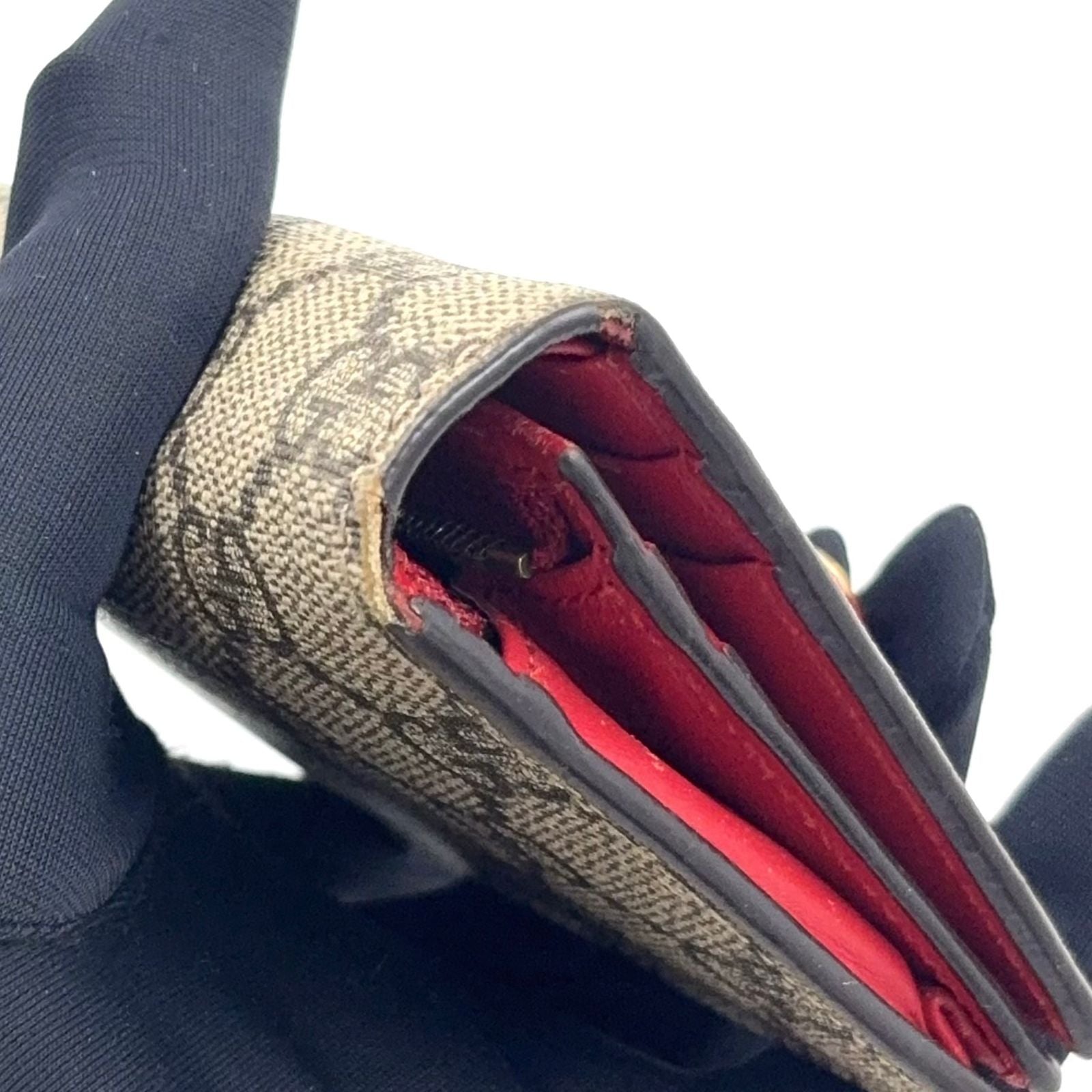 Gucci GG Supreme Compact Wallet Leather Beige Red Bifold Gold — view 8
