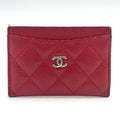 Chanel Classic Caviar Leather Red Card Case Silver
