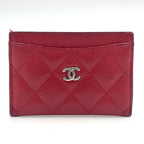 Chanel Classic Caviar Leather Red Card Case Silver