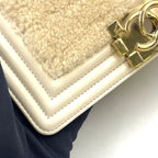 Chanel Boy Leather Shearling Ivory Chain Shoulder Bag Gold — view 5