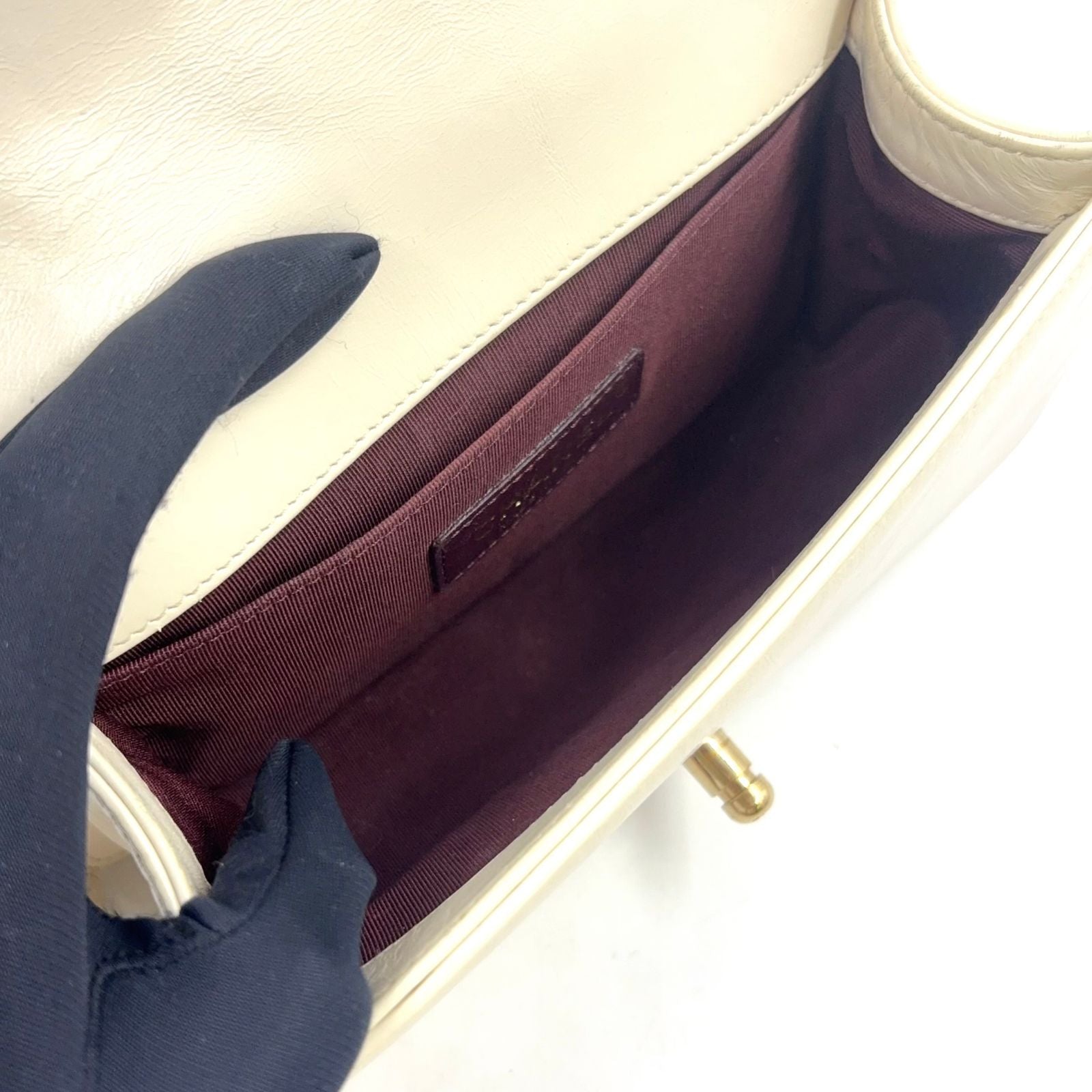 Chanel Boy Leather Shearling Ivory Chain Shoulder Bag Gold — view 3