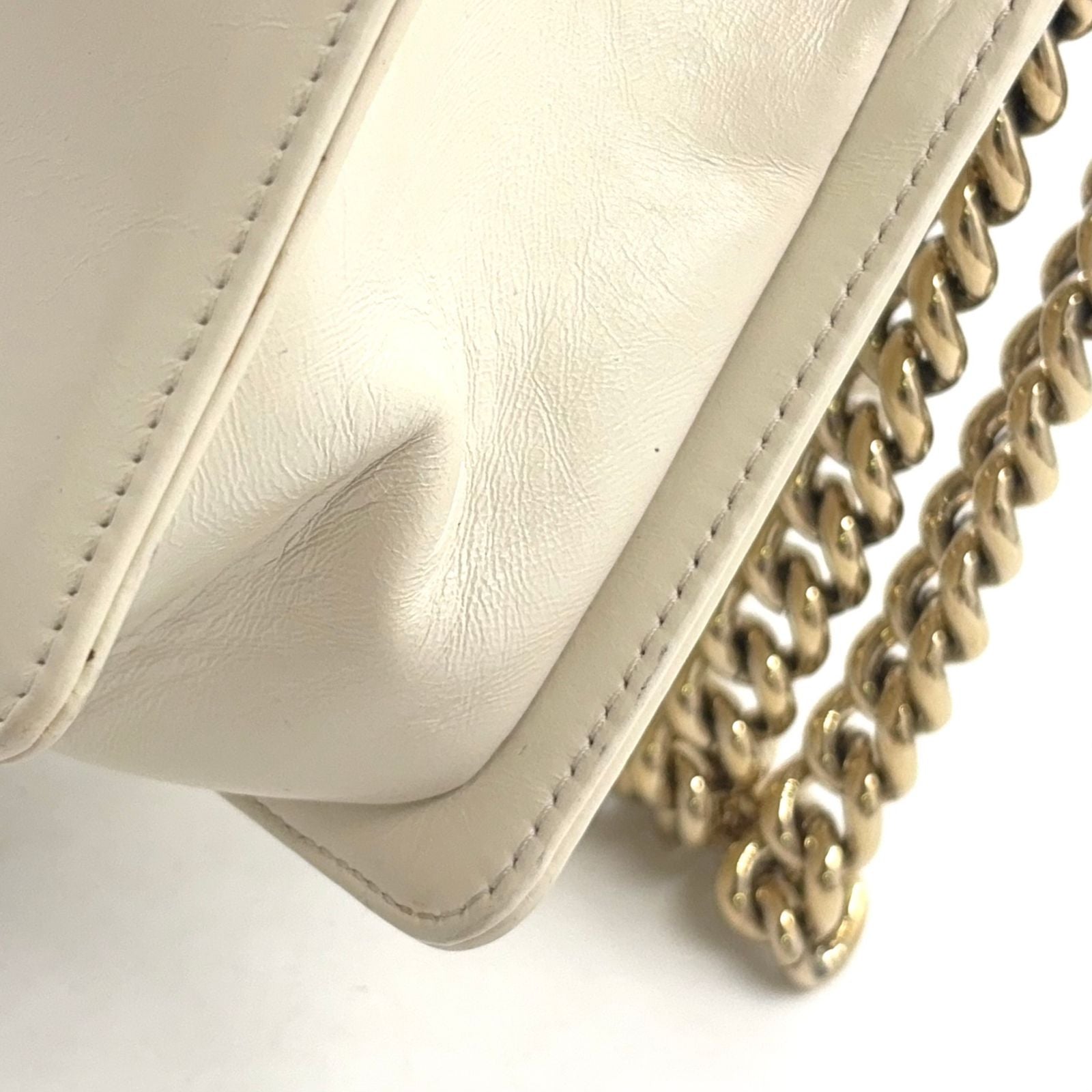 Chanel Boy Leather Shearling Ivory Chain Shoulder Bag Gold — view 8