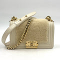 Chanel Boy Leather Shearling Ivory Chain Shoulder Bag Gold