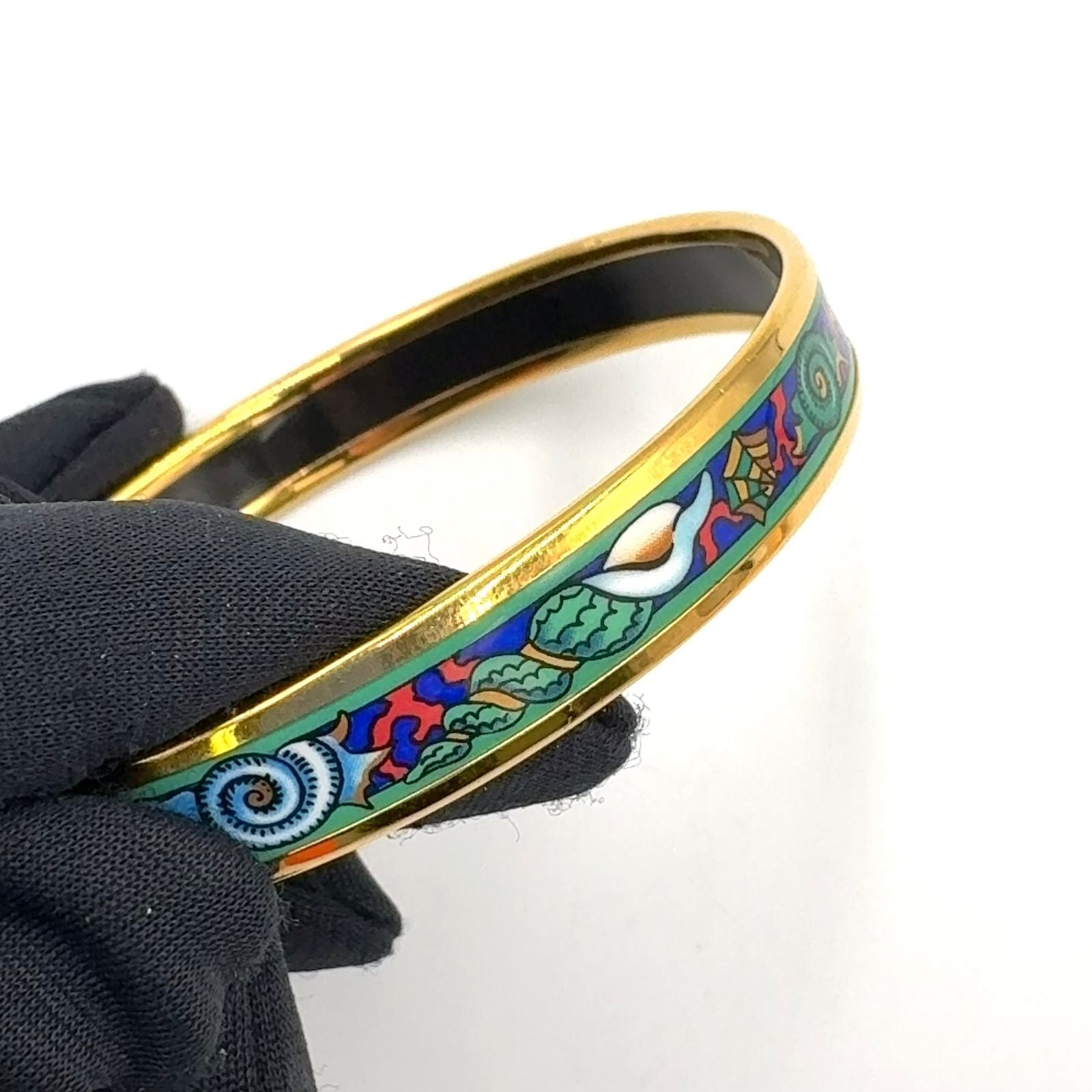 Hermes Enamel Metal Gold Multicolor Bracelet Bangle — view 6