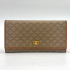 Celine Macadam Pattern Kiss Lock Bifold Wallet Leather Beige Gold