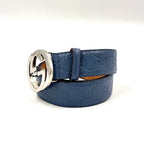 Gucci Interlocking G Buckle Leather Metal Blue Gray Belt Silver — view 2