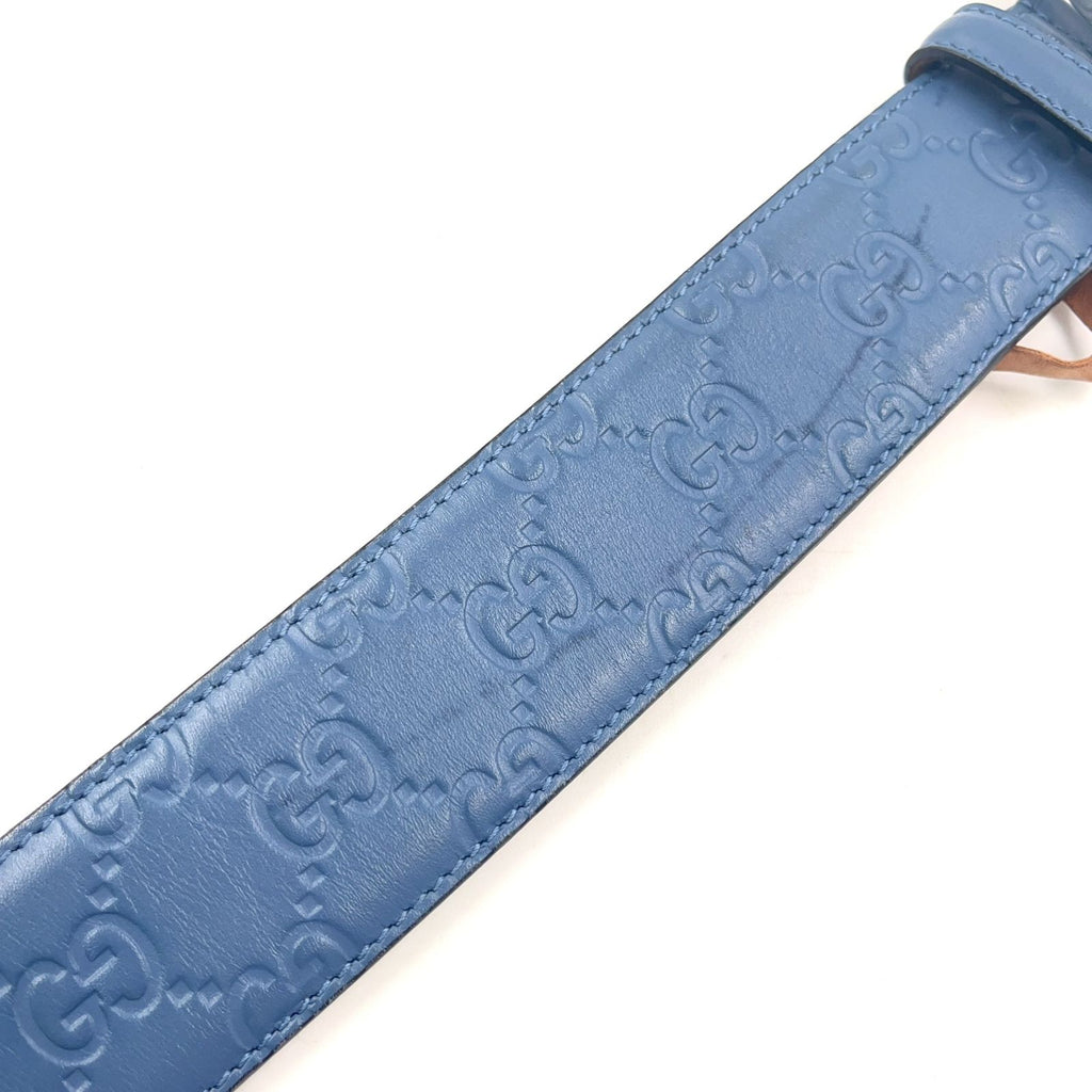 Gucci Interlocking G Buckle Leather Metal Blue Gray Belt Silver — view 7