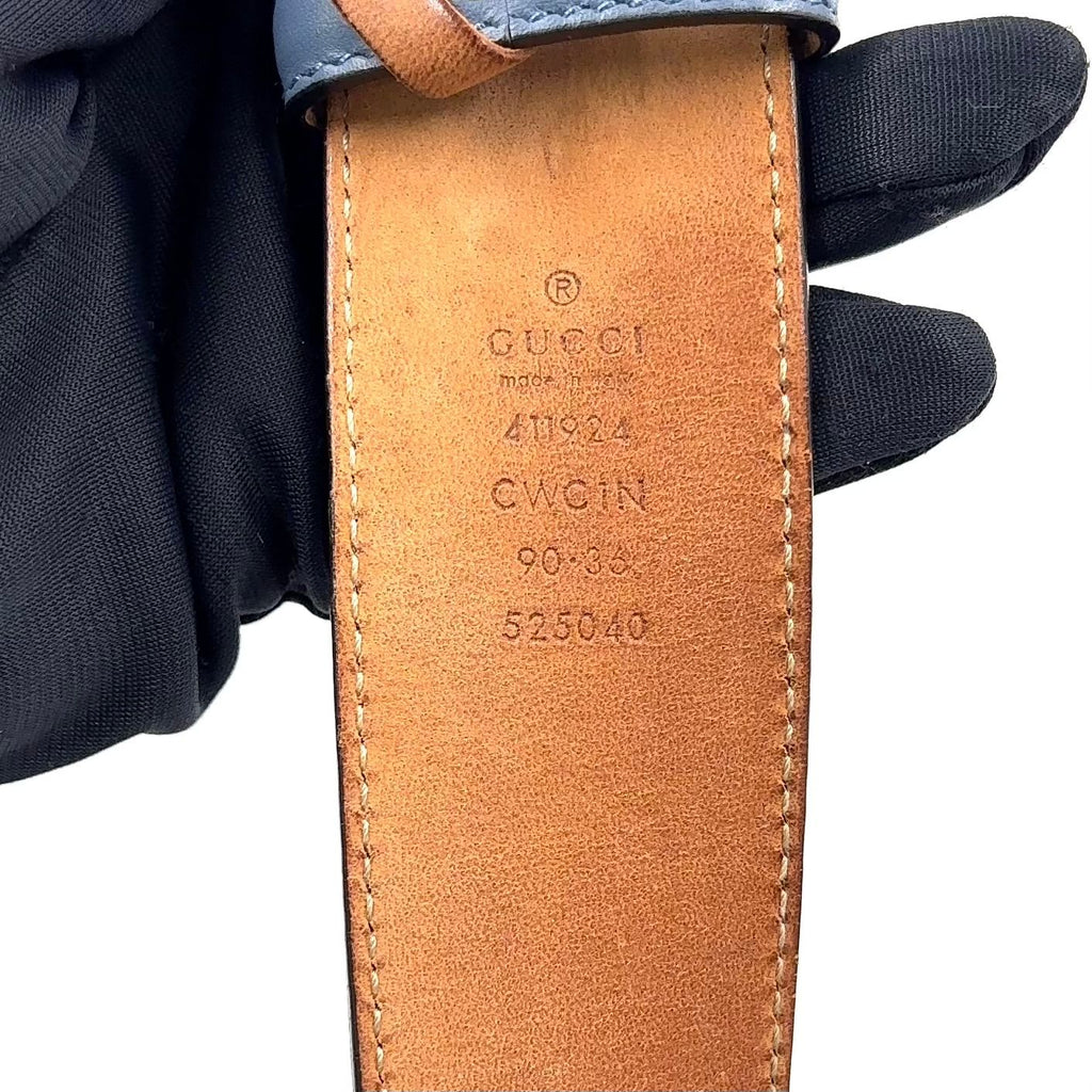 Gucci Interlocking G Buckle Leather Metal Blue Gray Belt Silver — view 3