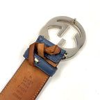 Gucci Interlocking G Buckle Leather Metal Blue Gray Belt Silver — view 4