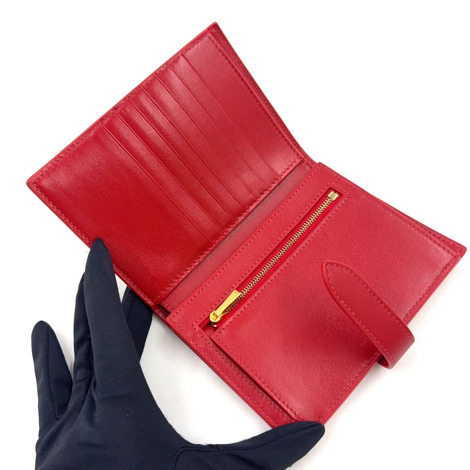 Celine Medium Strap Wallet Bifold Leather Red Gold — view 3