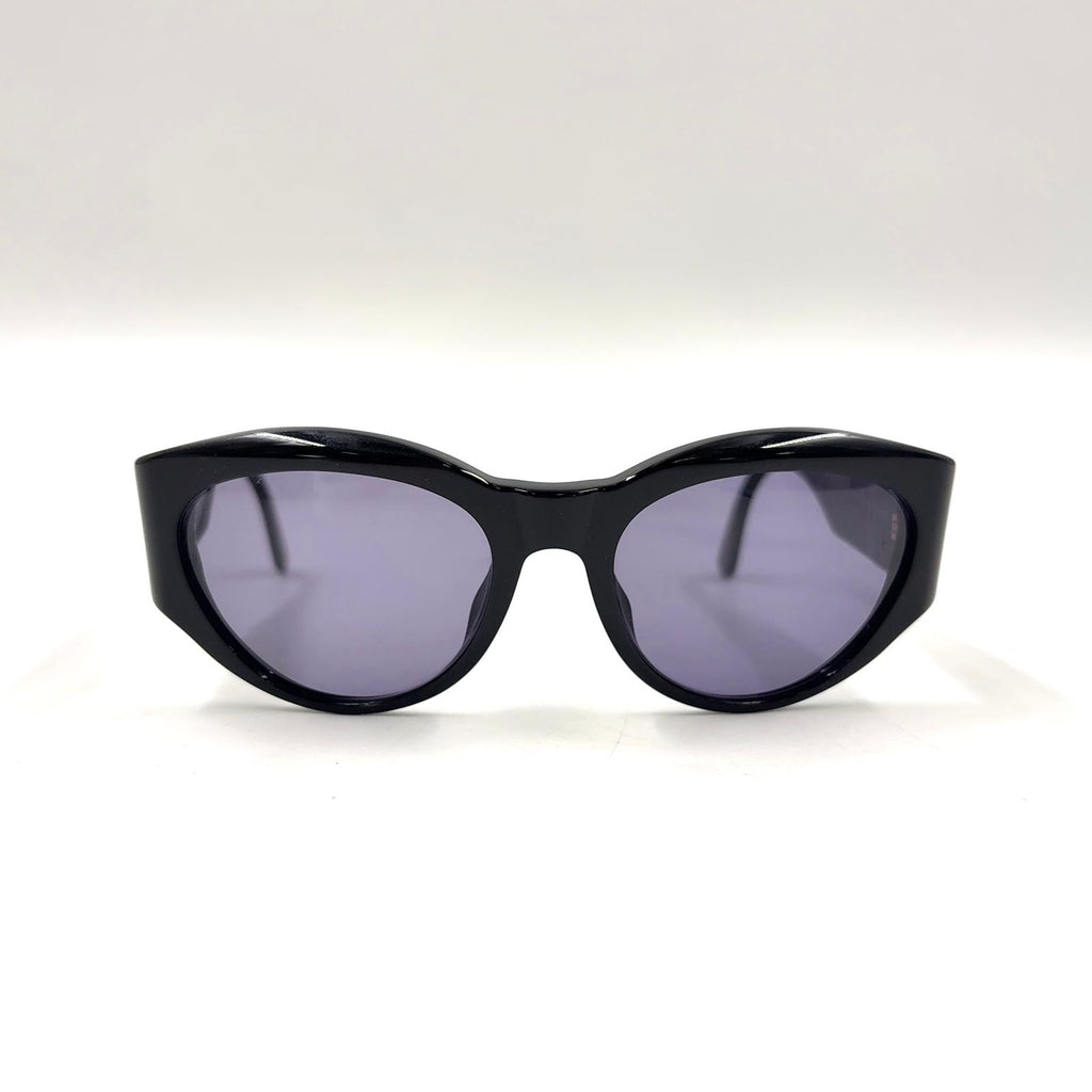 Chanel CC Logo Oval Acetate Gray Black Sunglasses Gold Eyewear