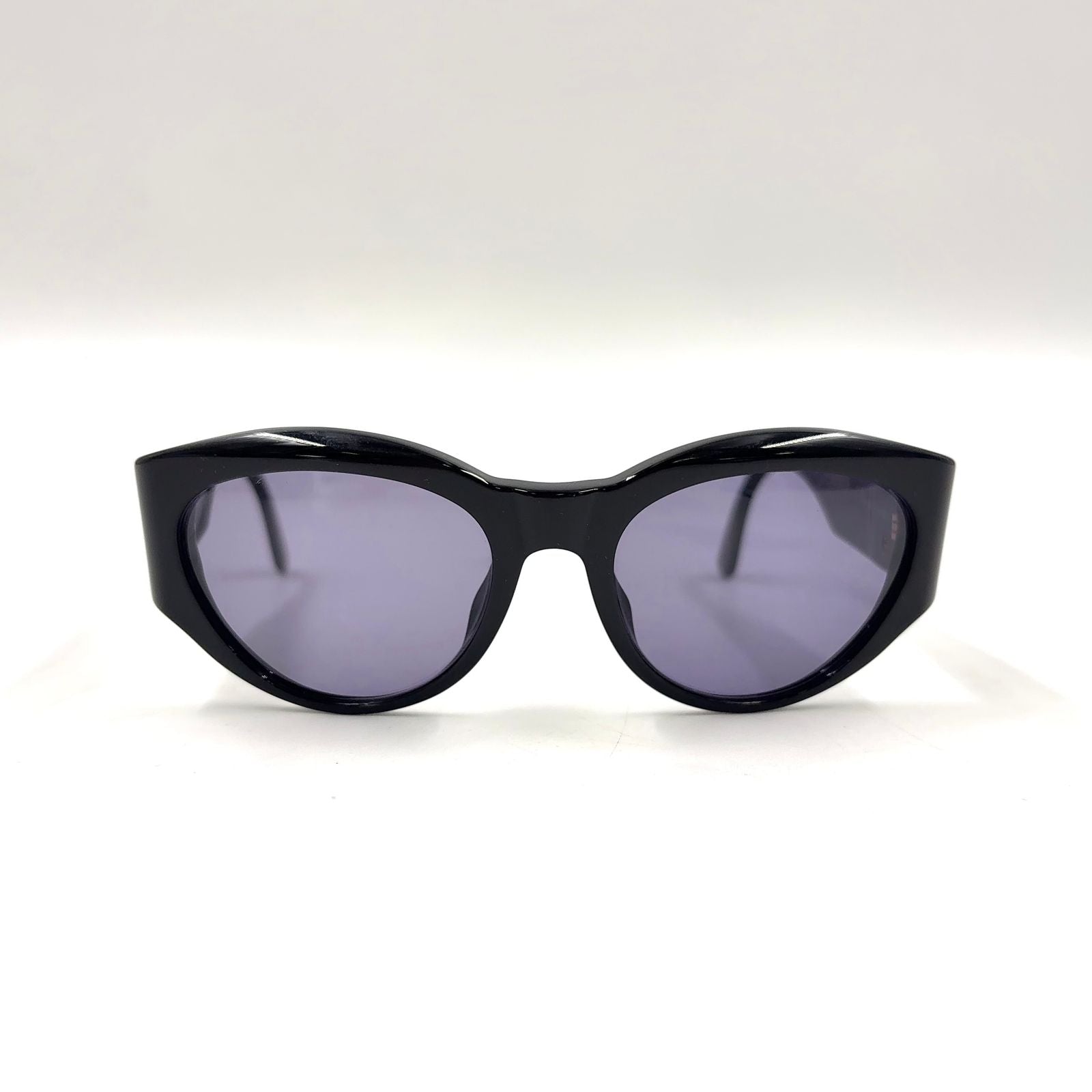 Chanel CC Logo Oval Acetate Gray Black Sunglasses Gold Eyewear